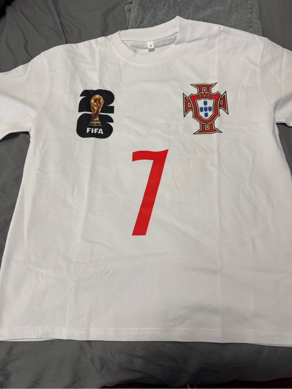Portugal Mens Football Jersey - White with Red Number